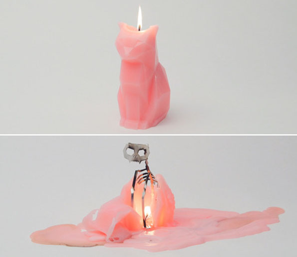 Cat skeleton candle