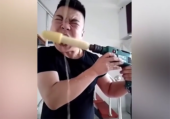 Watch This Guy Eat Corn On The Cob Using A Power Drill