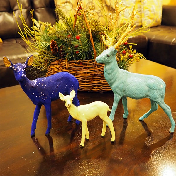 Flocked Deer Family