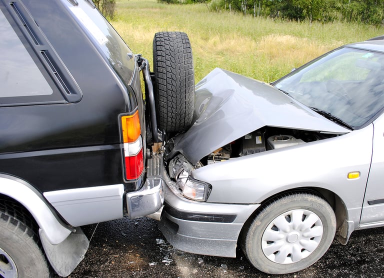 Accident of two cars on a highway