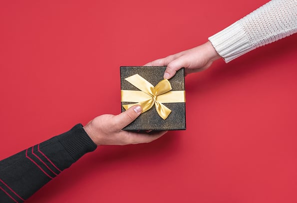Giving And Receiving Festive Gift Box. Christmas Gifting Time Co