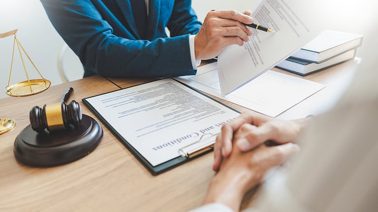 Lawsuit and justice concept, Lawyer working with partner at law firm. legal consulting discussion defendant punishment law in courtroom.