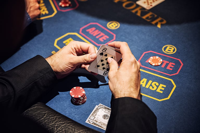 Casino concept. Las Vegas. Poker game. Poker cards. Playing poker. Cards in hands. Poker face.