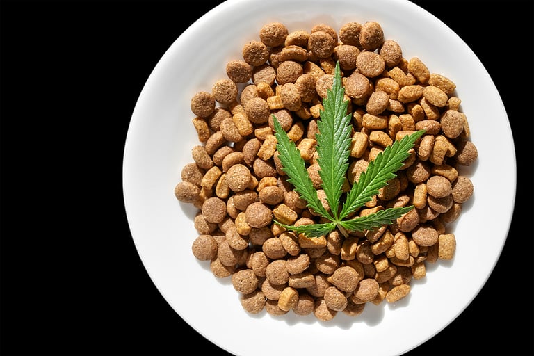 Cbd Hemp Food Delicacy For Dogs And Cats In Dishes With Green Le