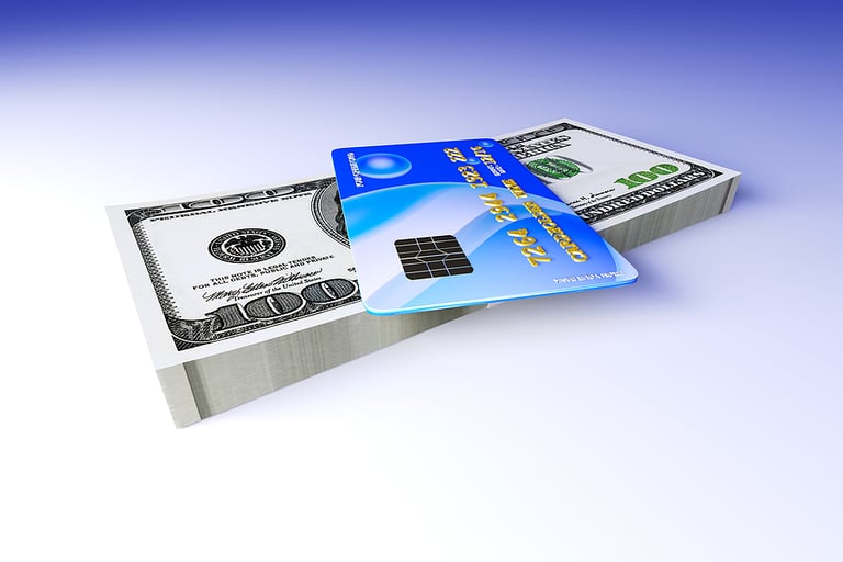 3D rendered Illustration. Credit card and cash.
