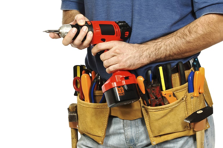 close up on handyman tools on white background