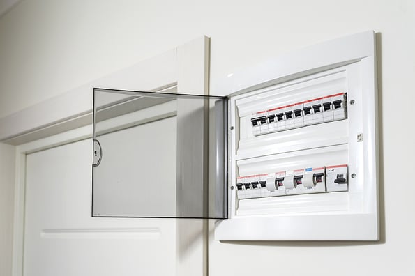 electrical panel in the apartment on a white wall. Fuse box
