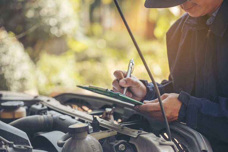 Mechanic car service auto garage in automotive mobile center. Technician workshop repair engine motor vehicles service mechanical engineering business. Automobile mechanic hands car repairs technic