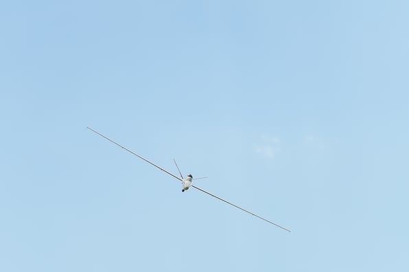 Jet powered RC model of glider, saiplane, frontview