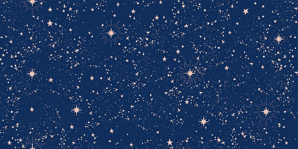 Seamless boho pattern with stars on a blue background for tarot, astrology. Magic cosmic sky, abstract esoteric ornament. Vector illustration.