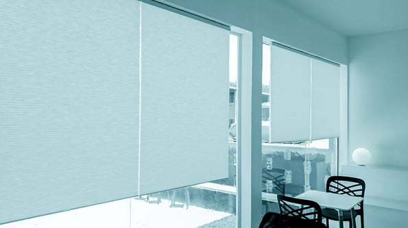 Blind window interior living room design, Curtain roller decorate to protect sunlight in afternoon