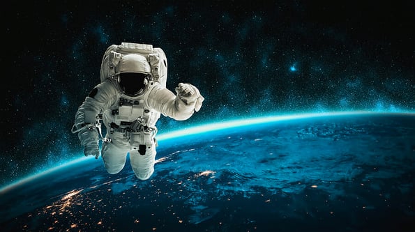 Astronaut spaceman do spacewalk while working for space station in outer space . Astronaut wear full spacesuit for space operation . Elements of this image furnished by NASA space astronaut photos.