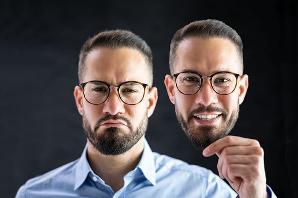Self Impostor Disorder And Depression. Man With Panic And Phobia