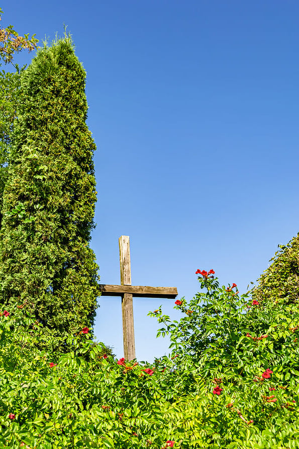 Christian church cross in high steeple tower for prayer, photography consisting of beautiful church with cross on steeple tower to sincere prayer, cross steeple tower is church prayer over clear sky