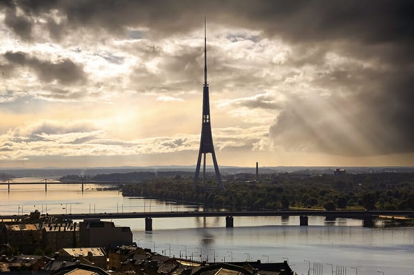 Architectural landmark St. John`s church in the historical downtown in the capital Riga, Latvia