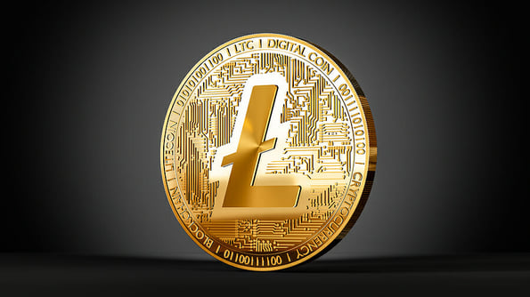 ltc crypto, litecoin token icon and sign on golden coin, 3d rendering on a black background