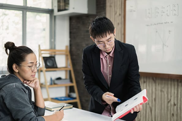 University students study hard and listen to teachers for their lessons with special lectures in the columns of math class.