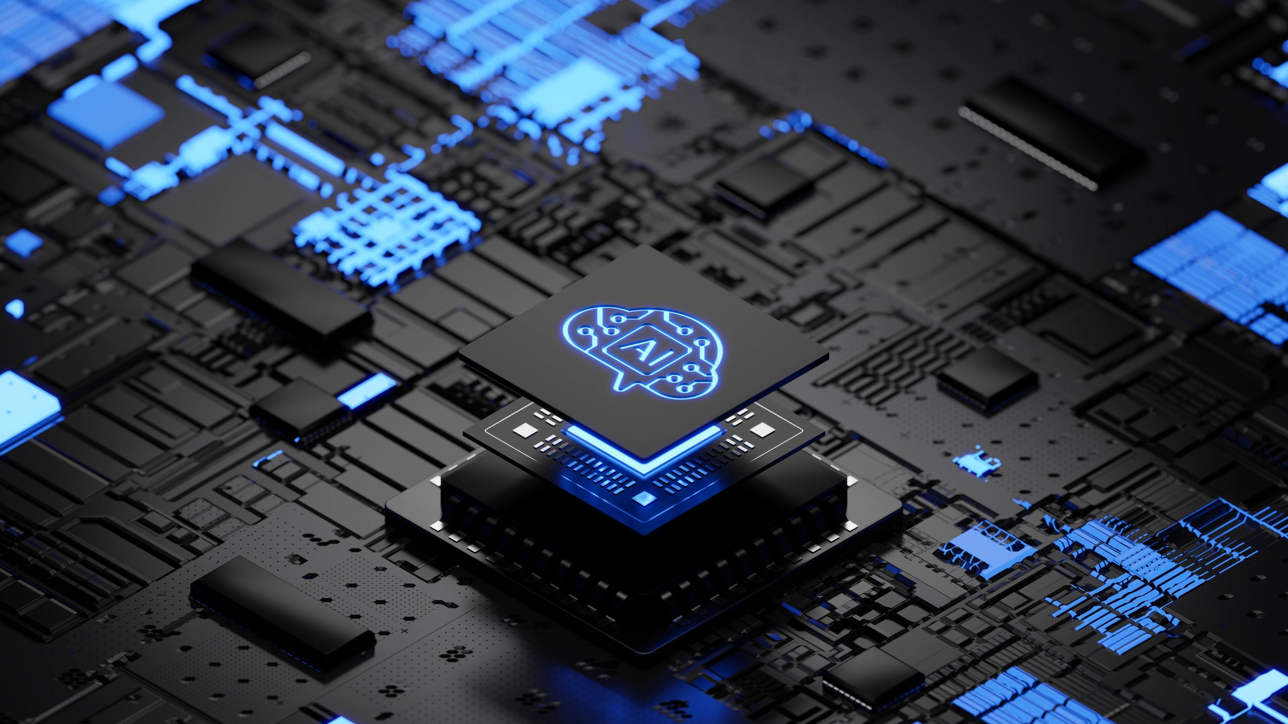Isometric artificial intelligence processor chip, smart microchip, 3D illustration — Photo