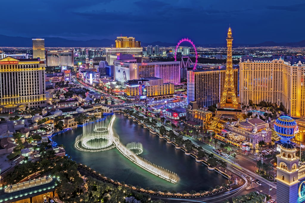 Arial view of the Las Vegas strip at night
