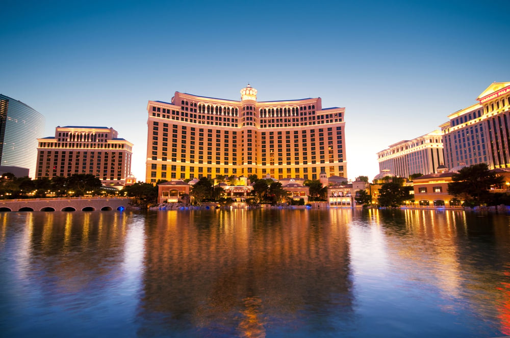 Las Vegas Bellagio Hotel Casino during sunset