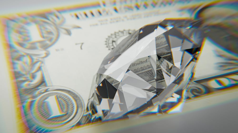 Macro Close-up of a Diamond Gemstone on a US Dollar Bill
