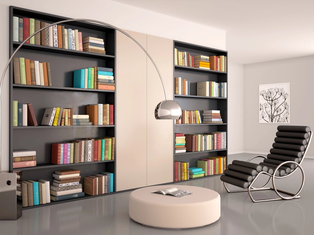Organized bookcase in a modern reading room