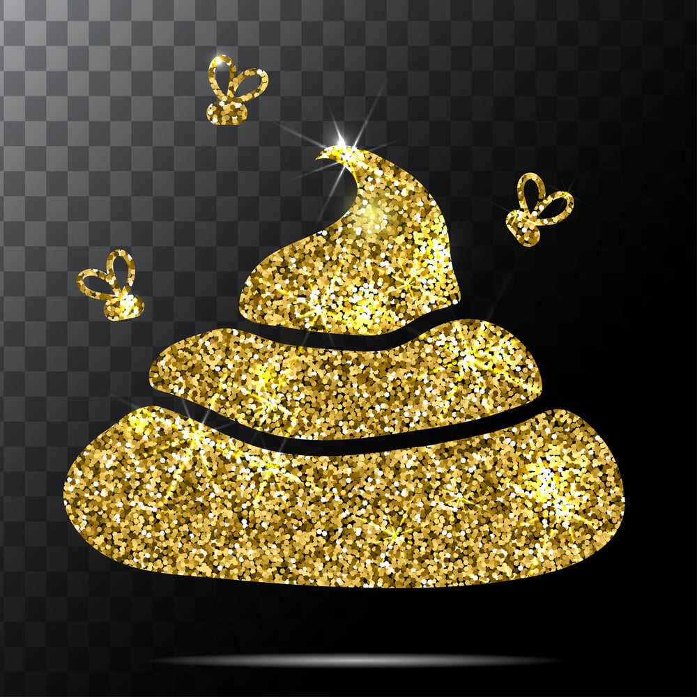 Image of gold glitter poop. White background. vector illustration