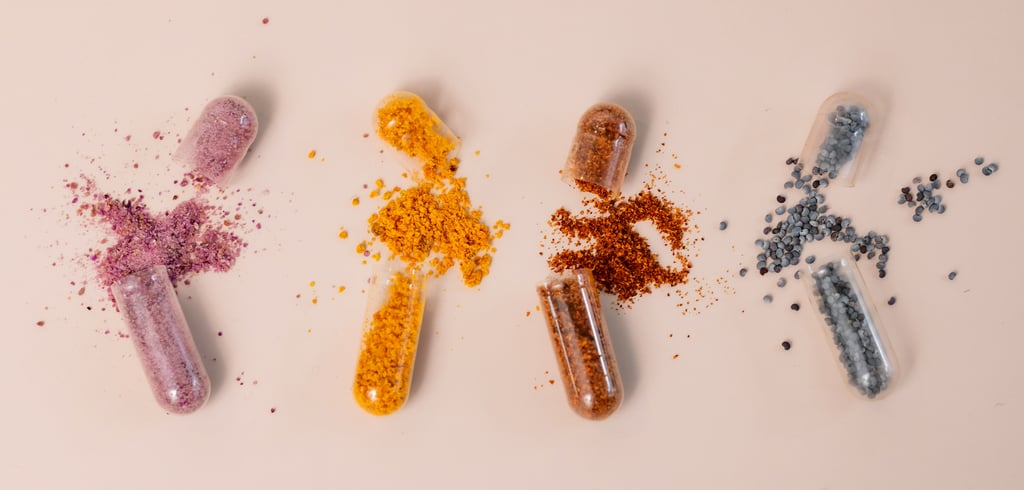 Line up of different GLITTER PILLS which