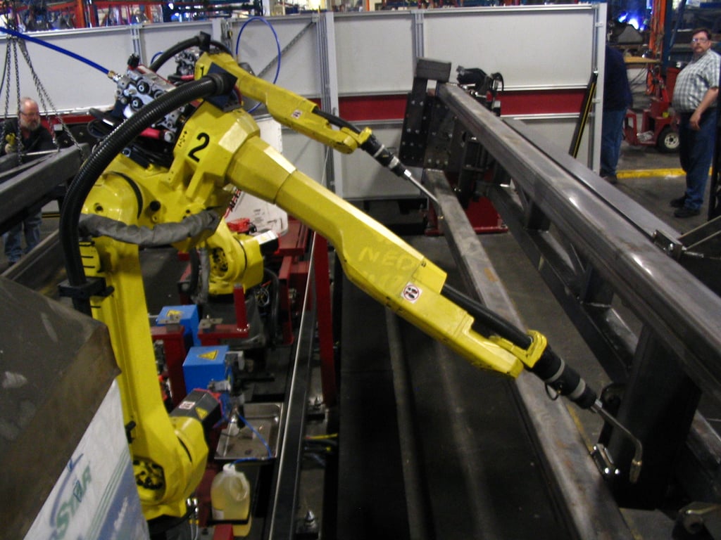 A robot at work in a factory
