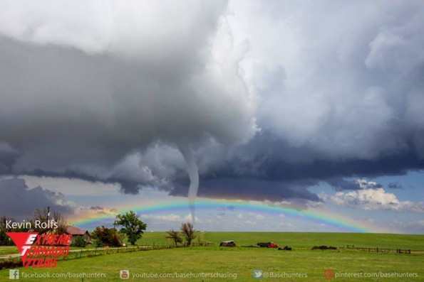 Storm Chasers Capture A Shot Of A Rainbow With A Tornado Over It