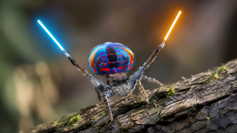 A Peacock Spider Dancing With Lightsabers Is Magical AF