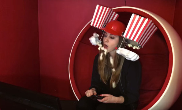 Eat Popcorn Hands-Free With The Popcorn Machine Helmet