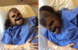 A Woman Wears A Chewbacca Mask While Giving Birth…
