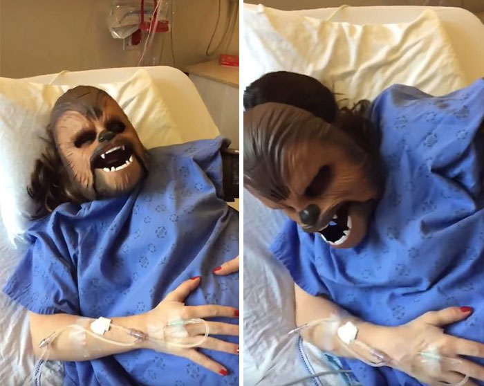 A Woman Wears A Chewbacca Mask While Giving Birth…