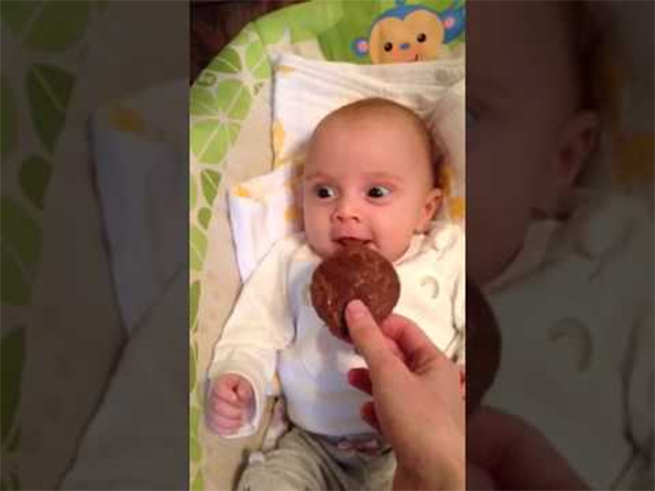 A Baby Smelling A Cookie For The First Time = Too Cute