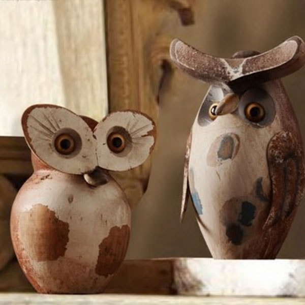 Real Wood Design Avid Owl Statues