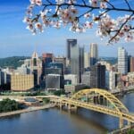 Spring In Pittsburgh City, Pennsylvania. Pittsburgh Skyline With