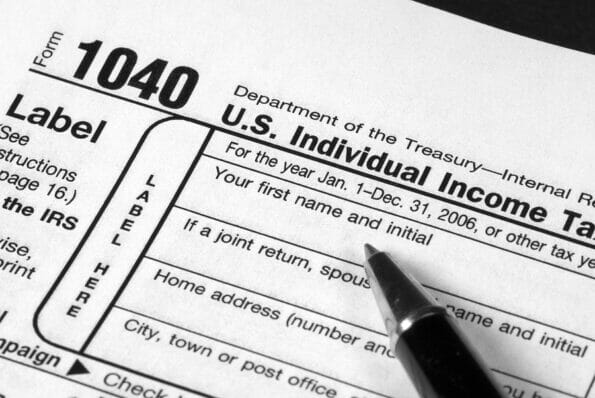 detail view of an income tax form about to be completed