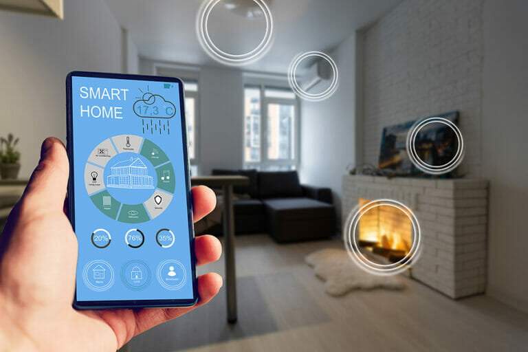 Controlling home heating temperature with a smart home, close-up on phone. Concept of a smart home and mobile application for managing smart devices at home