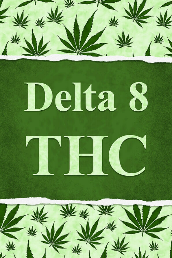 Delta 8 THC sign with cannabis leaves for your weed business sales 3D Illustration
