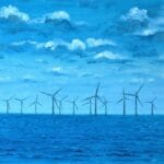 Offshore Wind Farms. Offshore Wind Turbine Park. Illustration On